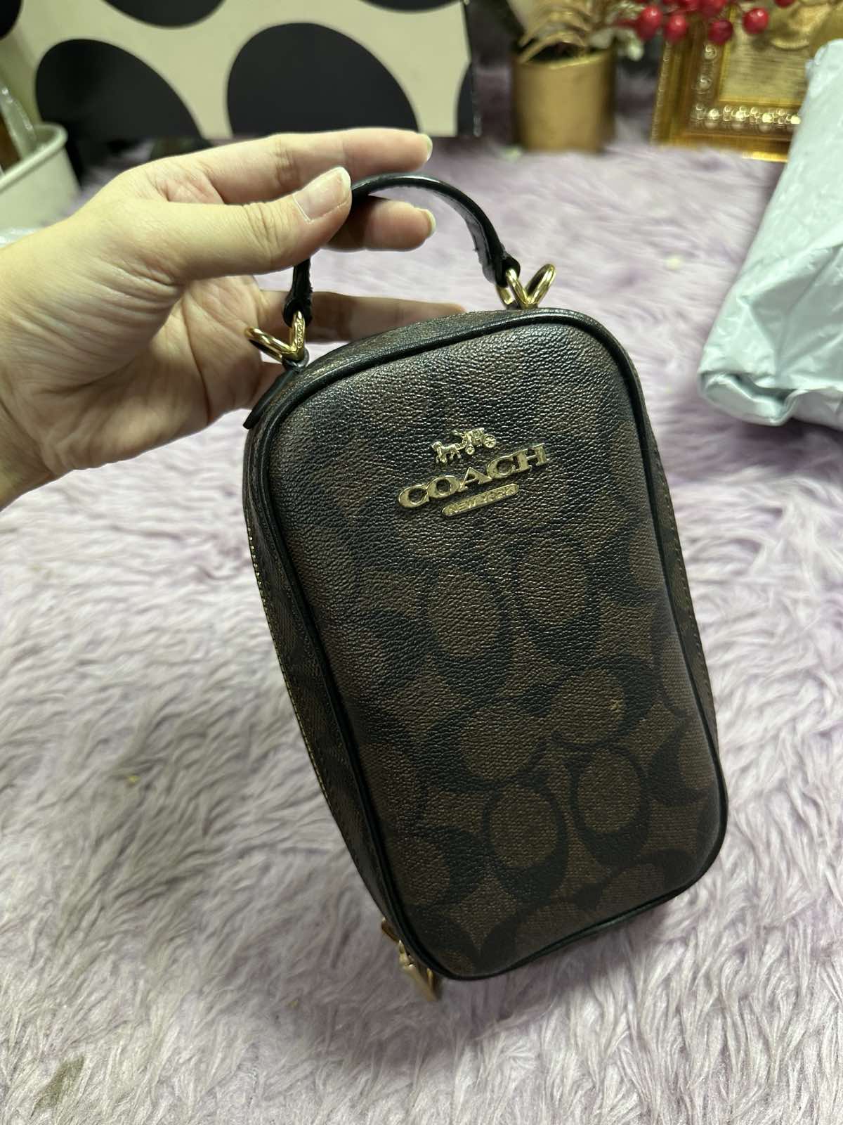 ORIG Preloved Coach Eva Phone Crossbody Small Brown Bag