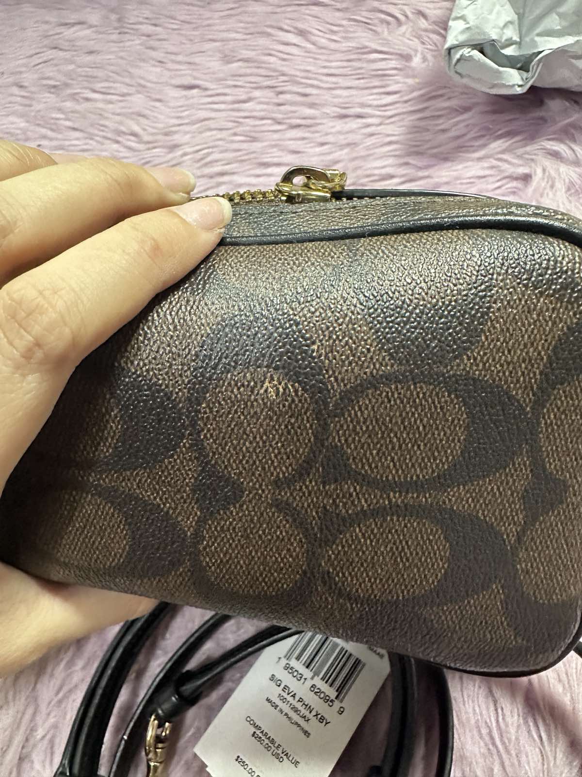 ORIG Preloved Coach Eva Phone Crossbody Small Brown Bag