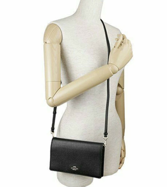 ORIG Preloved Coach Anna Foldover Clutch Crossbody Slim Black Bag