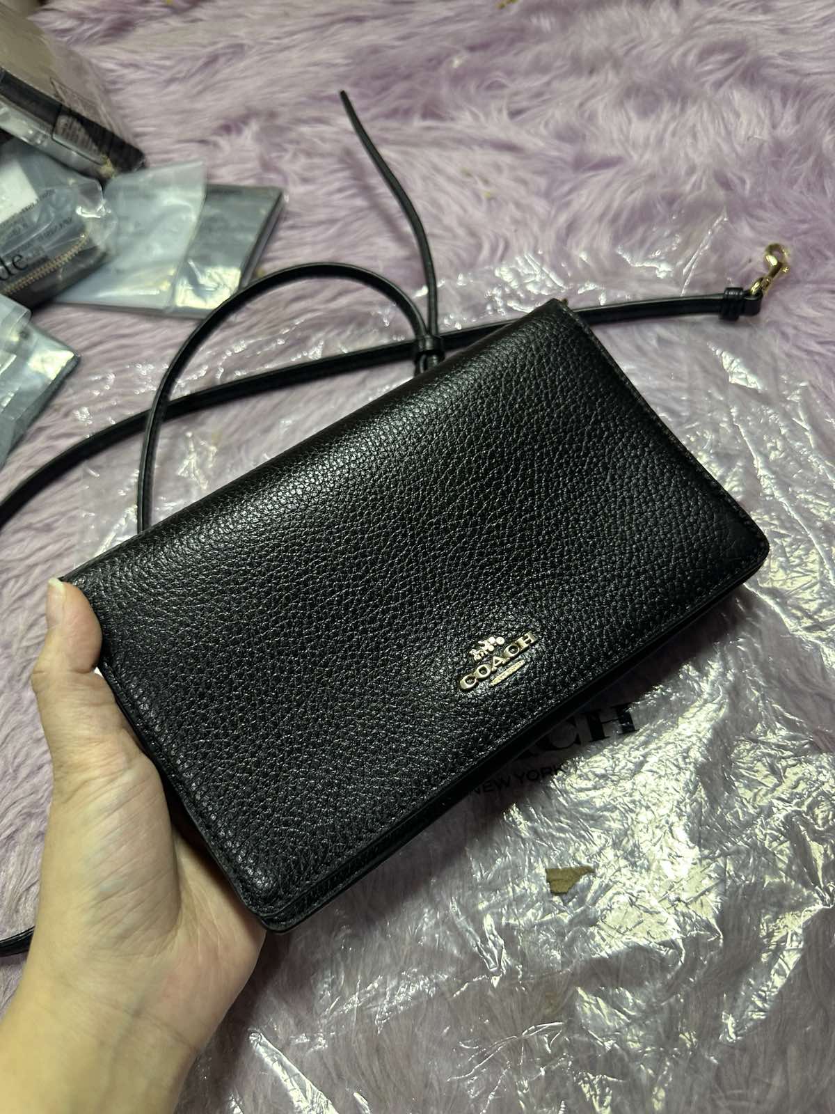 ORIG Preloved Coach Anna Foldover Clutch Crossbody Slim Black Bag