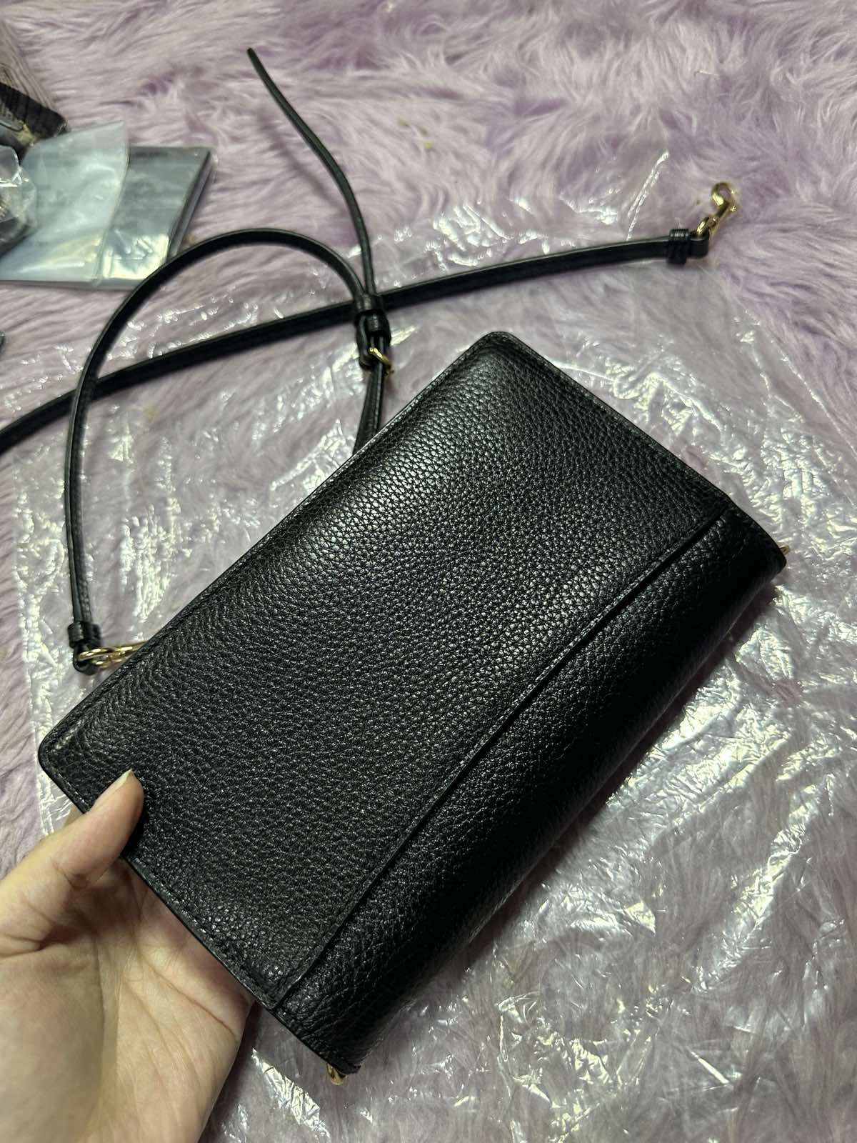 ORIG Preloved Coach Anna Foldover Clutch Crossbody Slim Black Bag