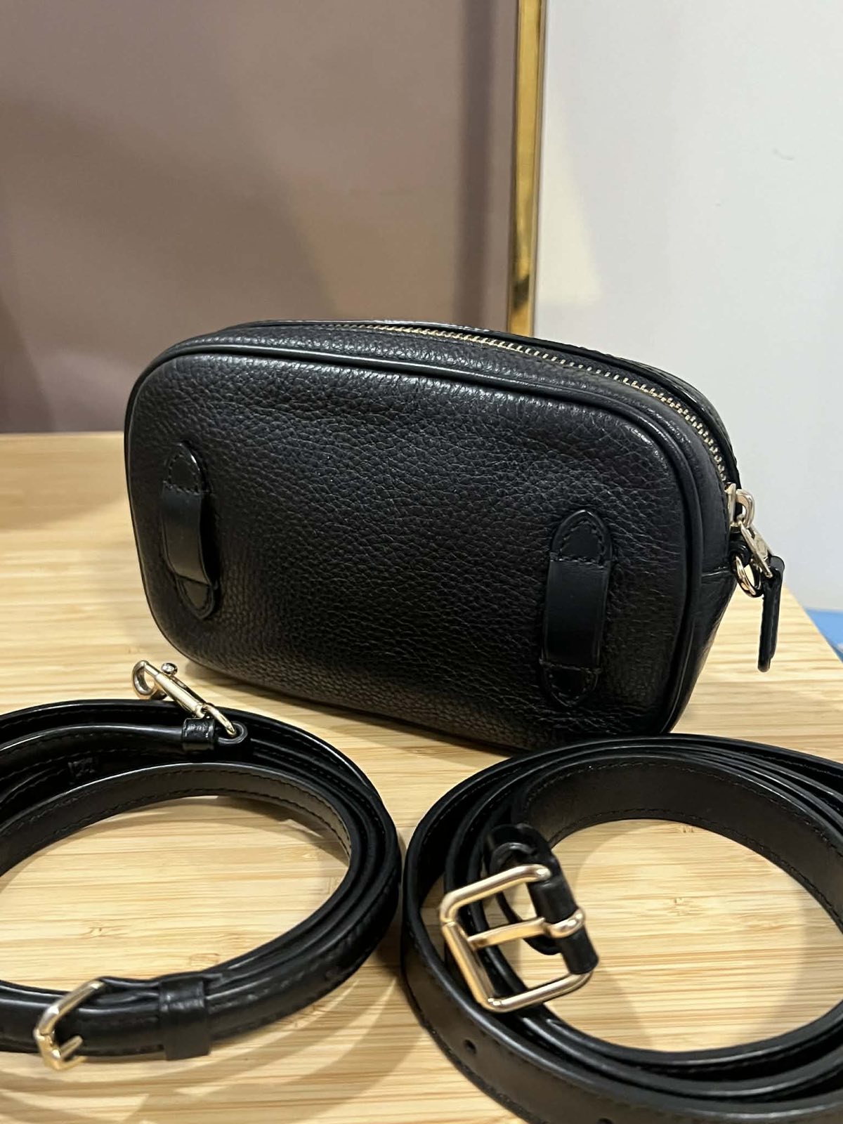 ORIG Preloved Coach Black Pebbled Leather Convertible Belt Mini Bag