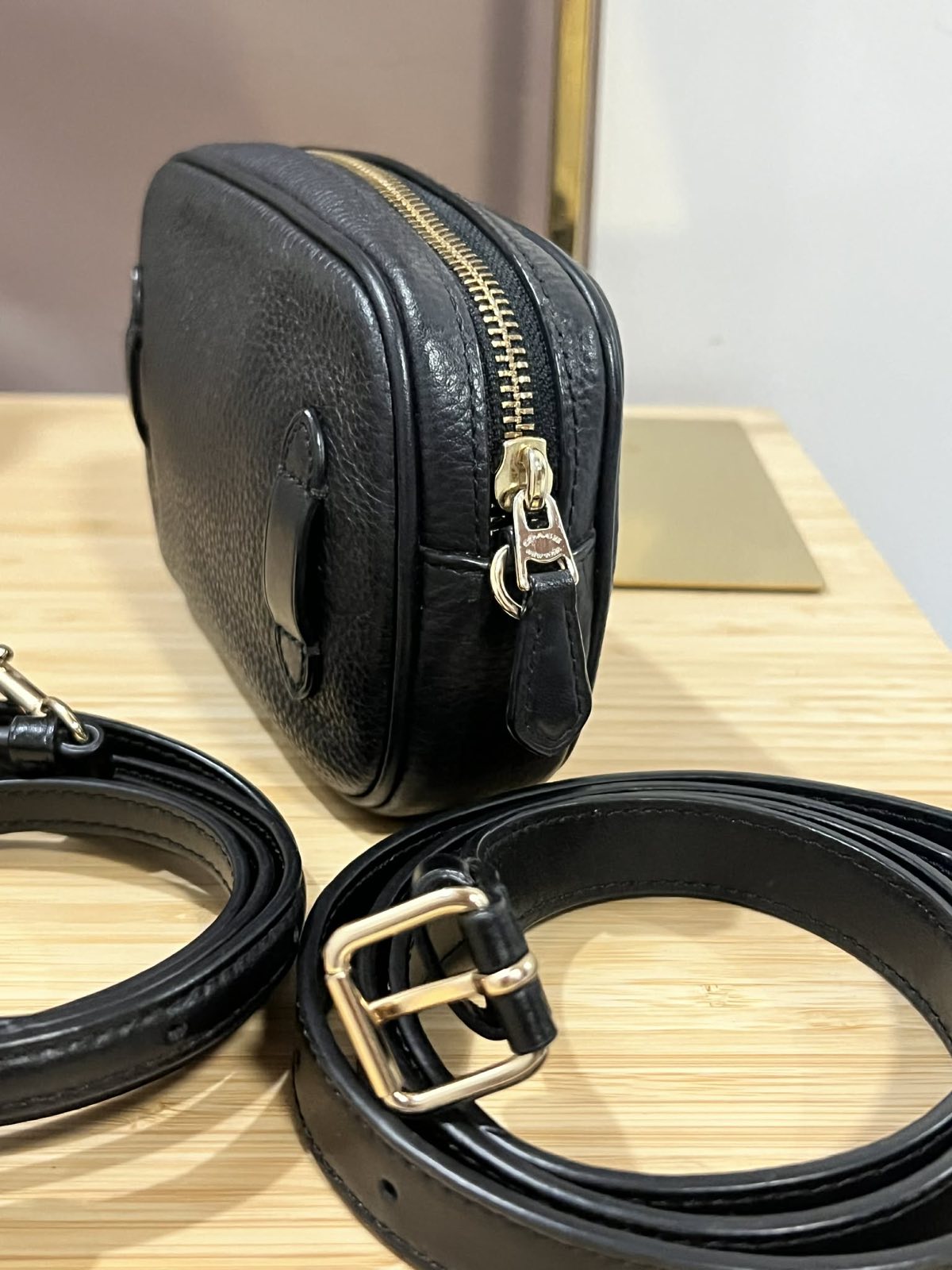 ORIG Preloved Coach Black Pebbled Leather Convertible Belt Mini Bag