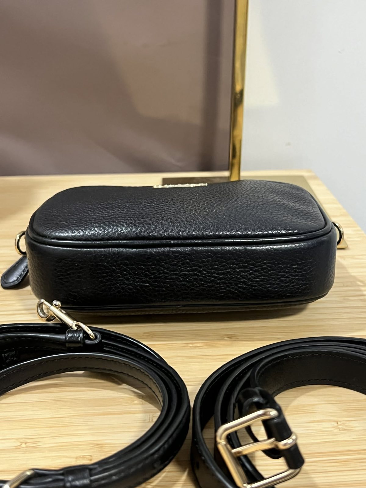 ORIG Preloved Coach Black Pebbled Leather Convertible Belt Mini Bag