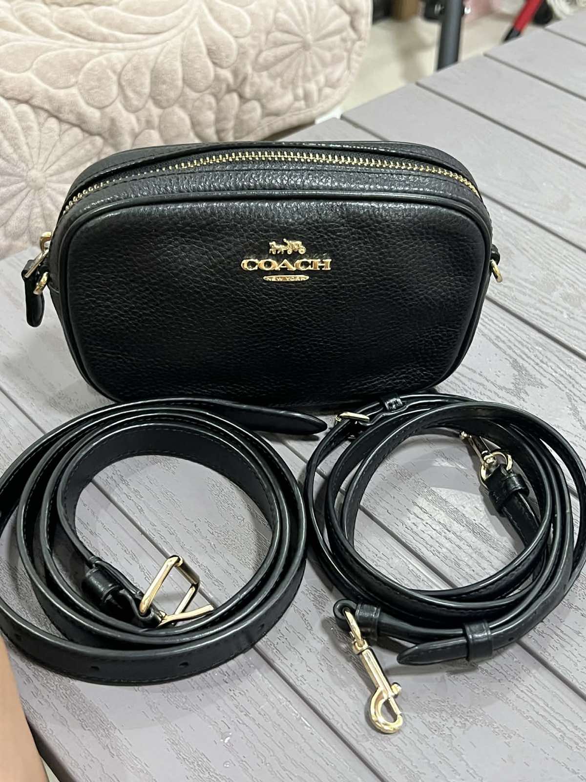 ORIG Preloved Coach Black Pebbled Leather Convertible Belt Mini Bag