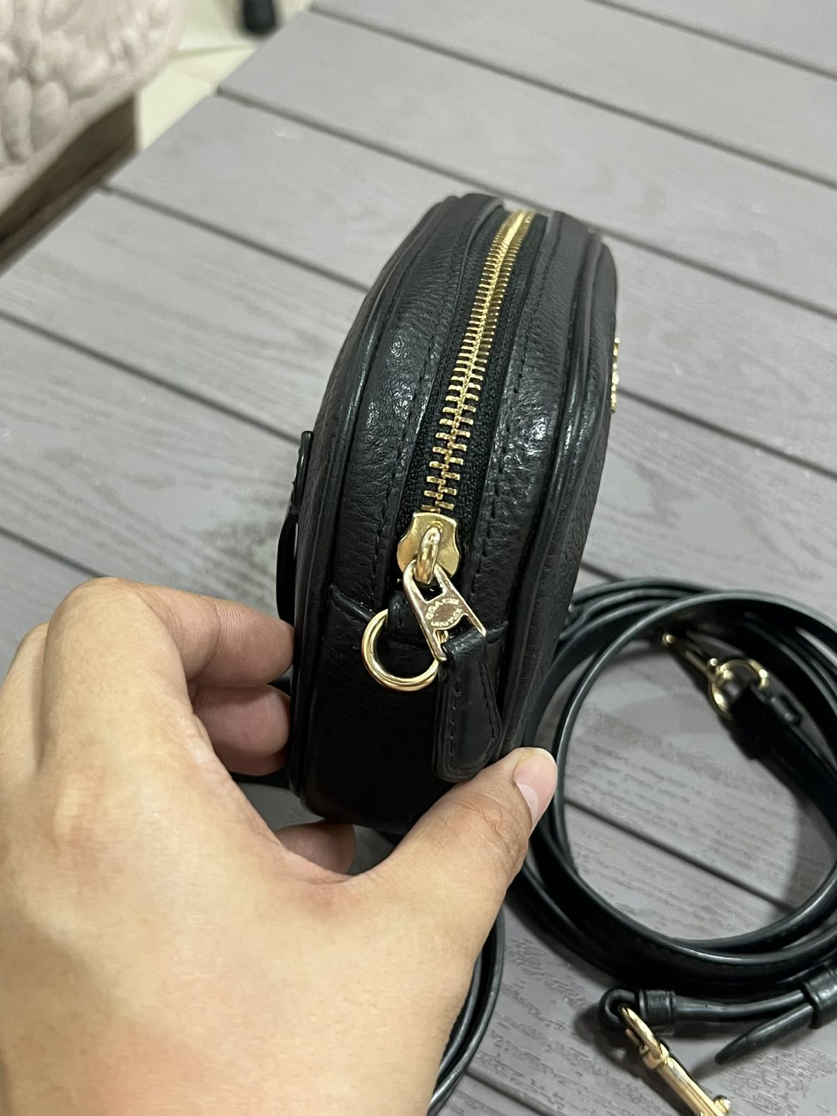 ORIG Preloved Coach Black Pebbled Leather Convertible Belt Mini Bag