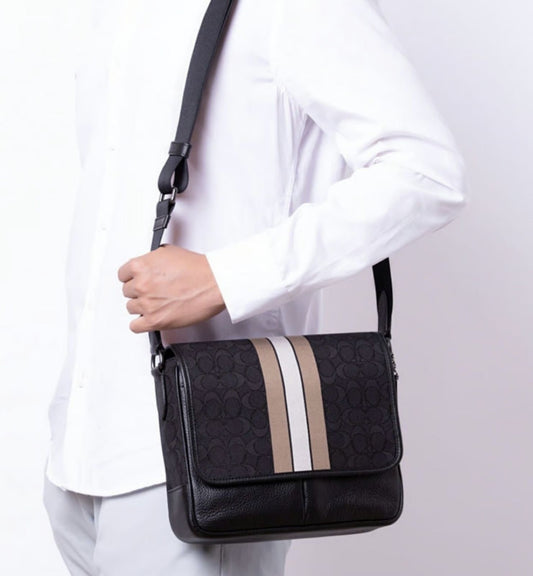 ORIG Preloved Coach Thompson Map Men Bag In Signature Jacquard With Varsity Stripe