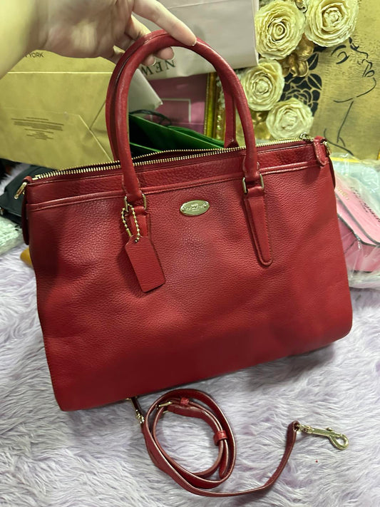 ORIG Preloved Coach Morgan Pebbled Leather Satchel Handbag Red Bag