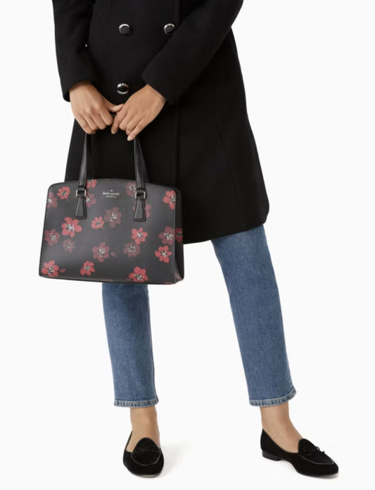 ORIG Preloved KateSpade KS Perry Leather Medium Satchel Black Floral Bag