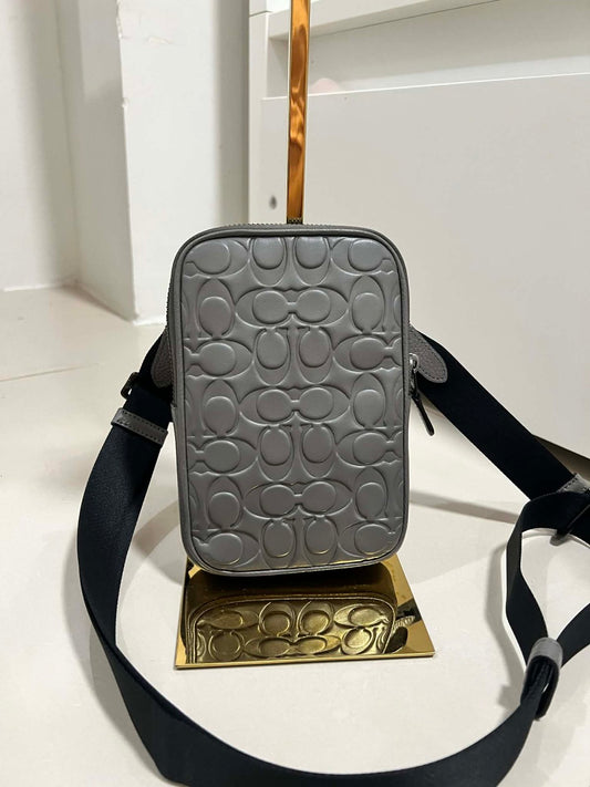 ORIG Preloved Coach Aden Phone Signature Embossed Small Gray Men Bag