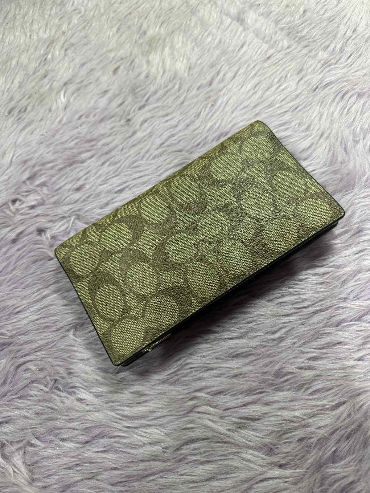 ORIG Preloved Coach Slim Zip Wallet In Signature Canvas Khaki Brown