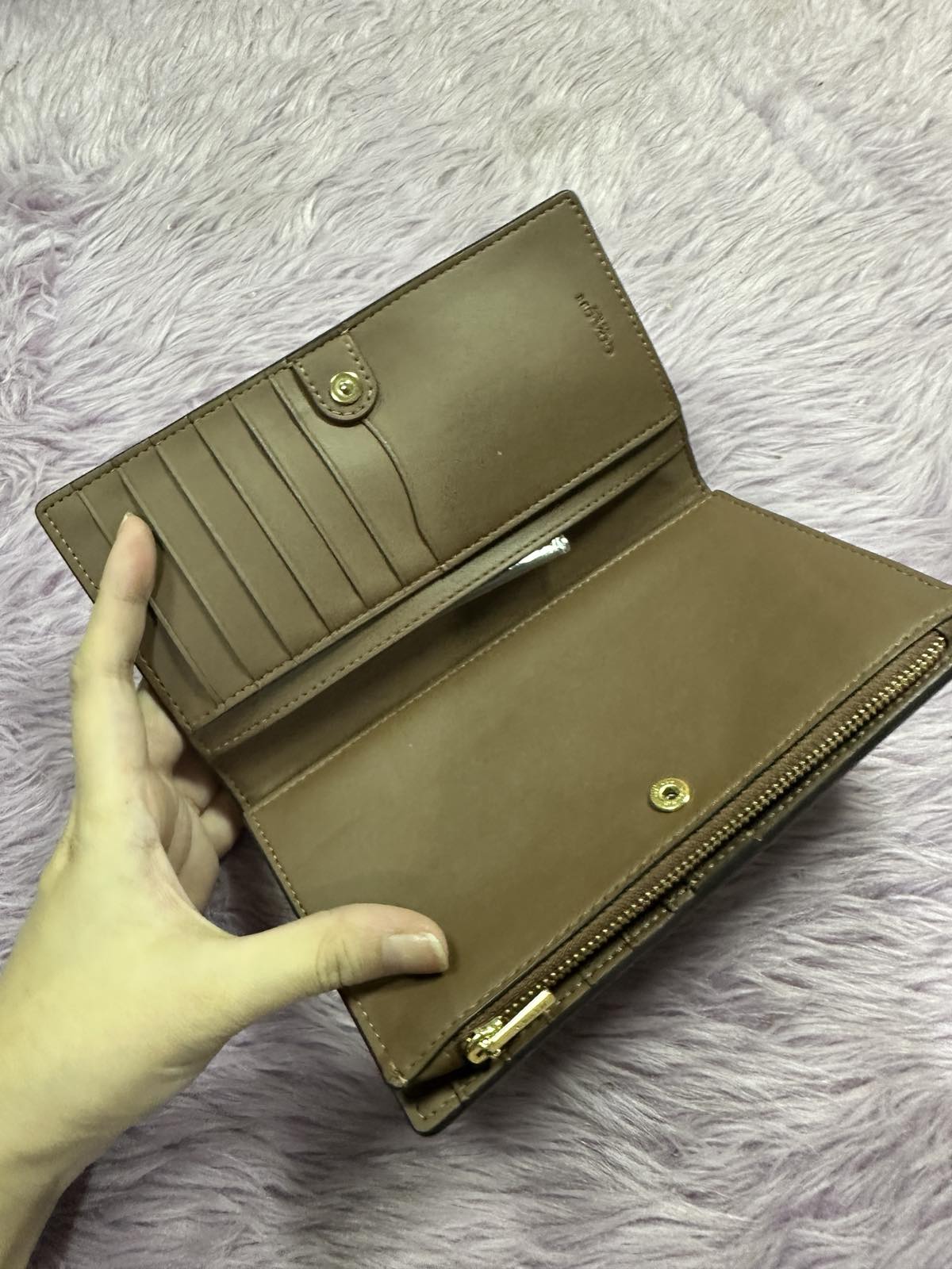 ORIG Preloved Coach Slim Zip Wallet In Signature Canvas Khaki Brown