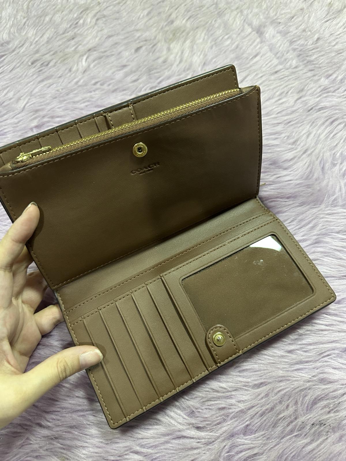 ORIG Preloved Coach Slim Zip Wallet In Signature Canvas Khaki Brown