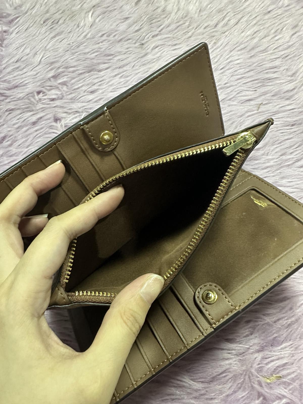 ORIG Preloved Coach Slim Zip Wallet In Signature Canvas Khaki Brown