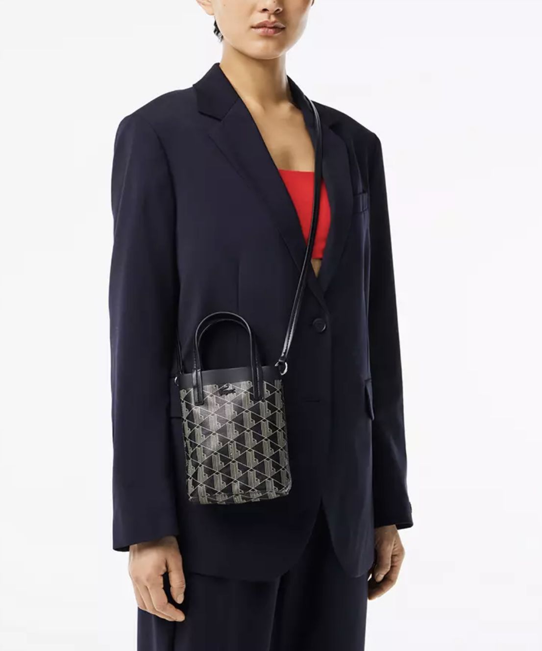 ORIG & IMPORTED LACOSTE Zely Coated Canvas Monogram Mini Tote Black Bag