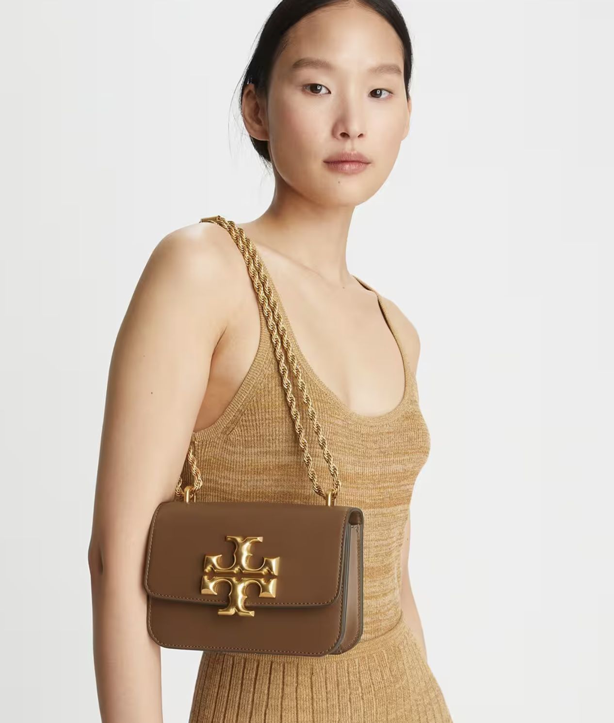 ORIG & IMPORTED Tory Burch TB Eleanor Small Convertible Shoulder Bag Brown