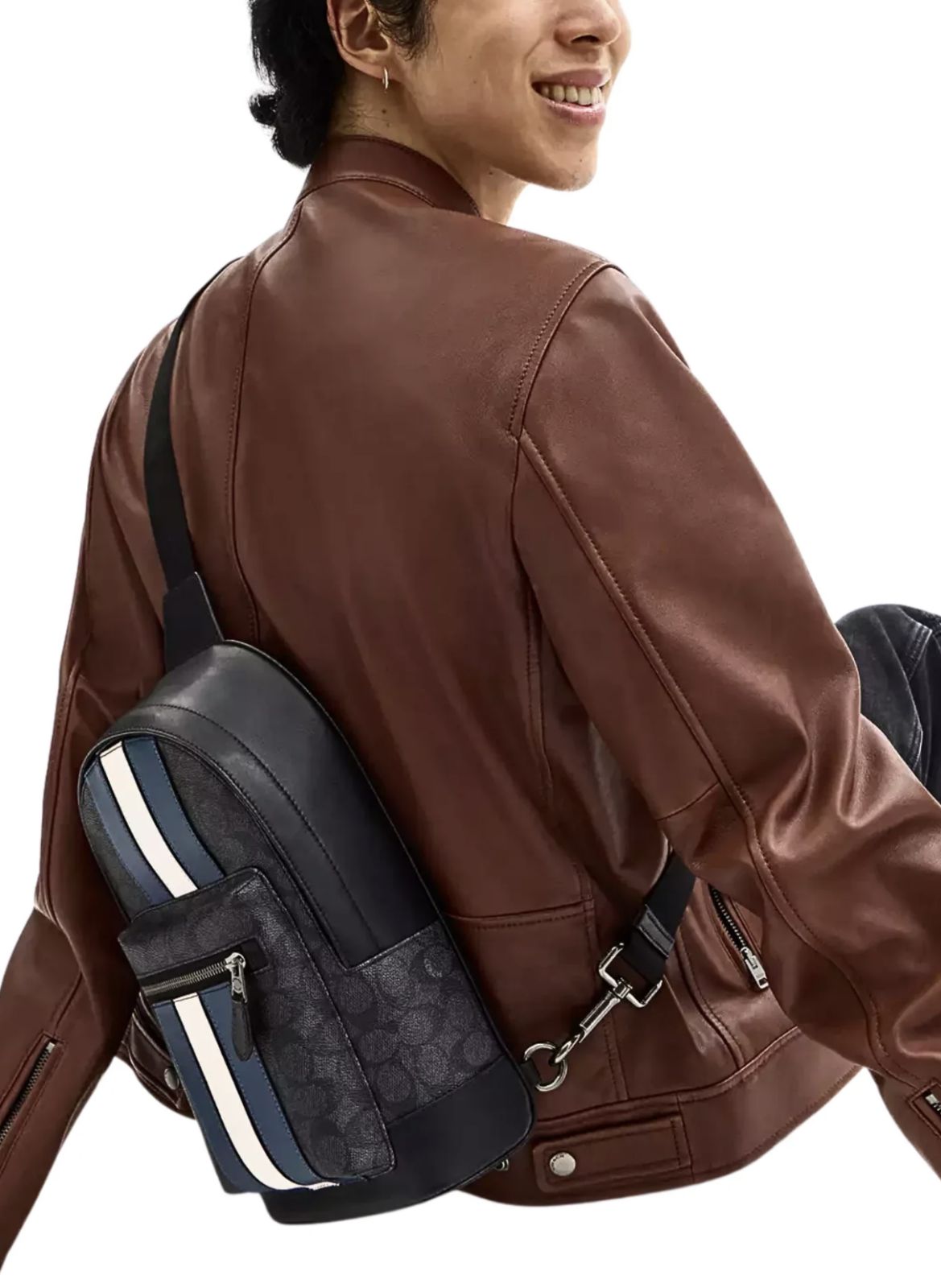 ORIG & IMPORTED Coach West Pack In Signature Canvas Varsity Stripe Men Black Bag