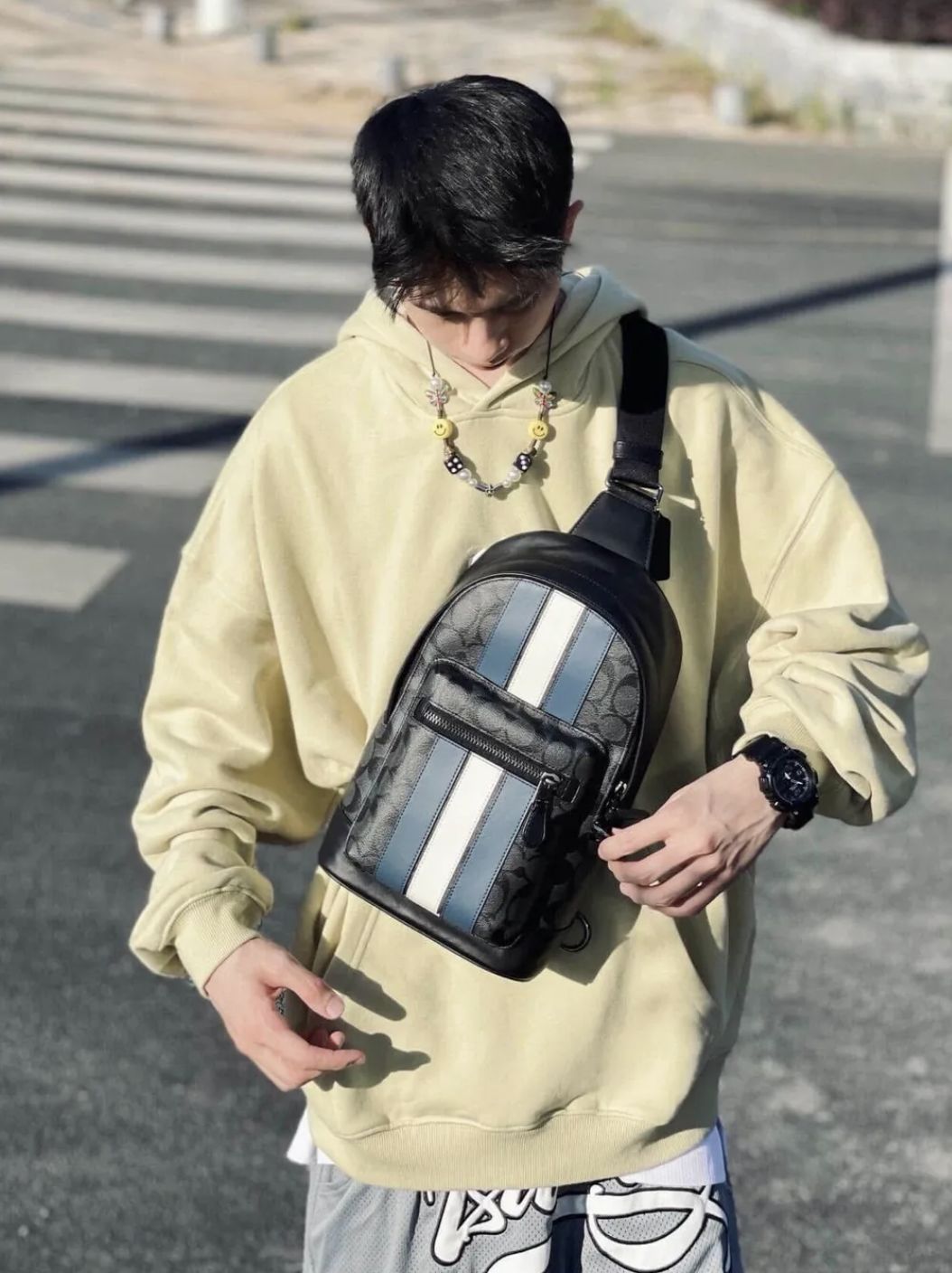 ORIG & IMPORTED Coach West Pack In Signature Canvas Varsity Stripe Men Black Bag