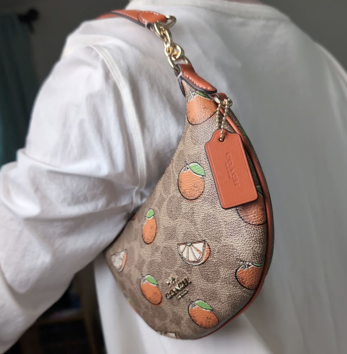 ORIG & IMPORTED Coach Mini Payton Brown/Orange Bag With Orange Print