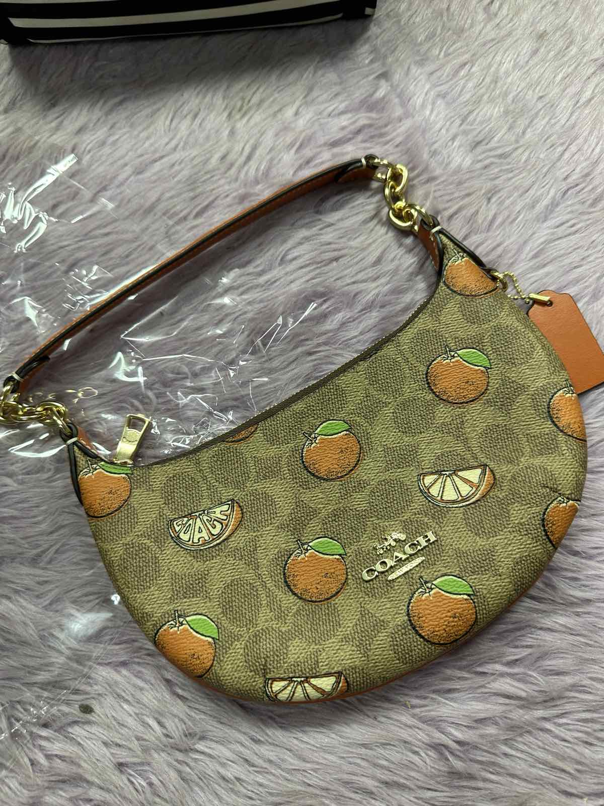 ORIG & IMPORTED Coach Mini Payton Brown/Orange Bag With Orange Print