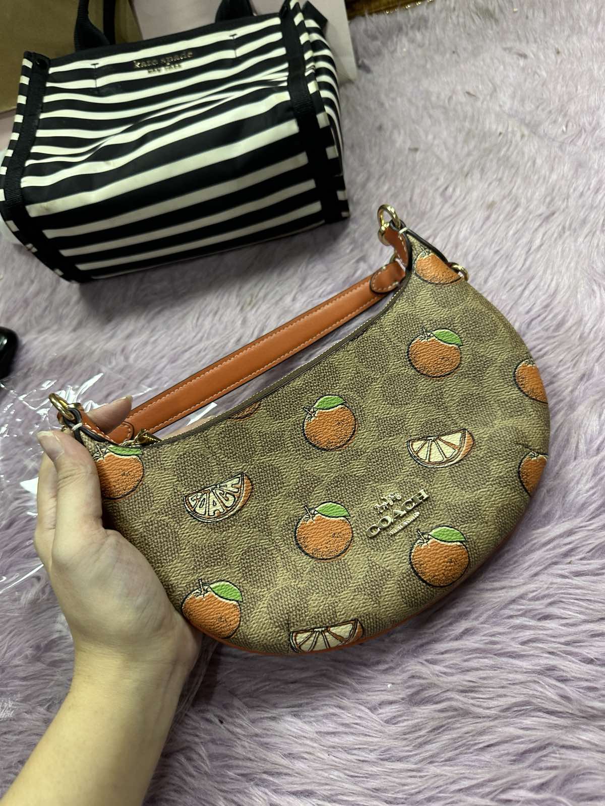 ORIG & IMPORTED Coach Mini Payton Brown/Orange Bag With Orange Print