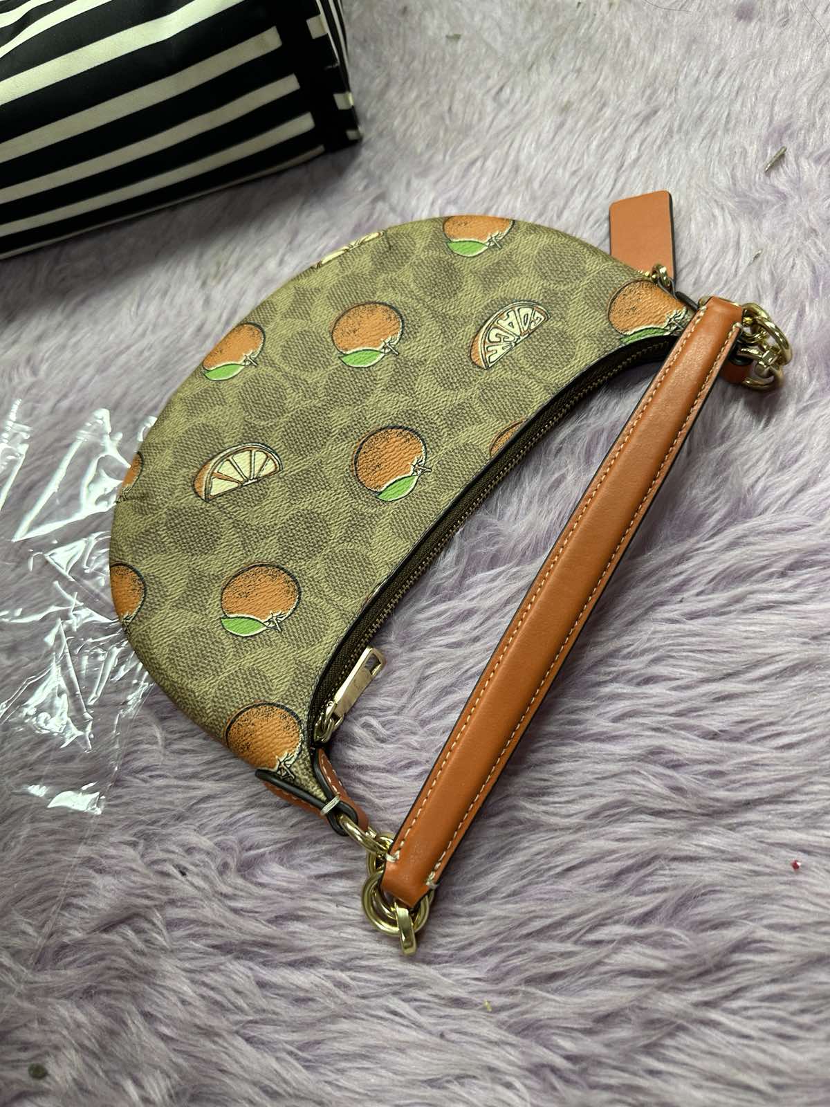 ORIG & IMPORTED Coach Mini Payton Brown/Orange Bag With Orange Print