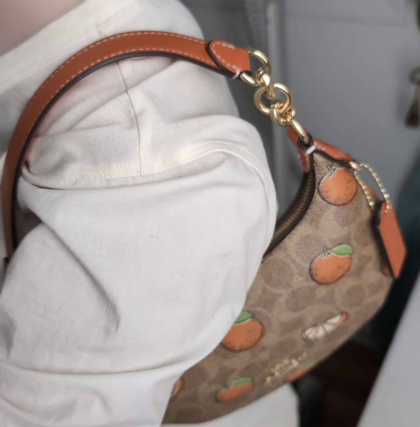 ORIG & IMPORTED Coach Mini Payton Brown/Orange Bag With Orange Print