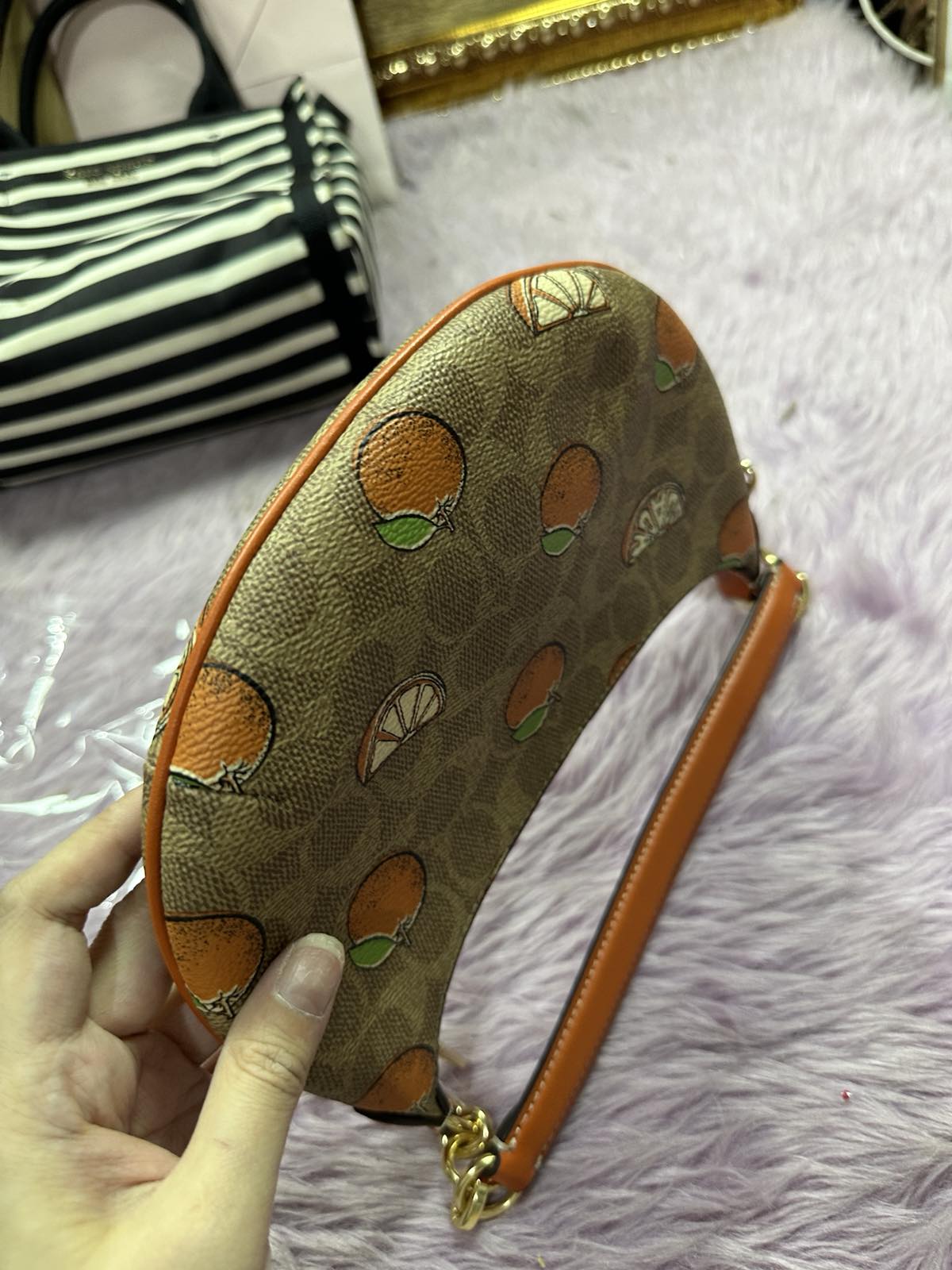 ORIG & IMPORTED Coach Mini Payton Brown/Orange Bag With Orange Print