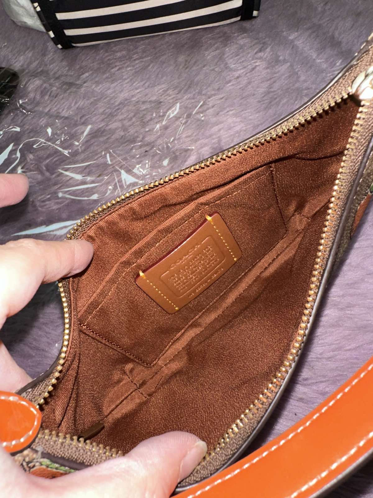 ORIG & IMPORTED Coach Mini Payton Brown/Orange Bag With Orange Print