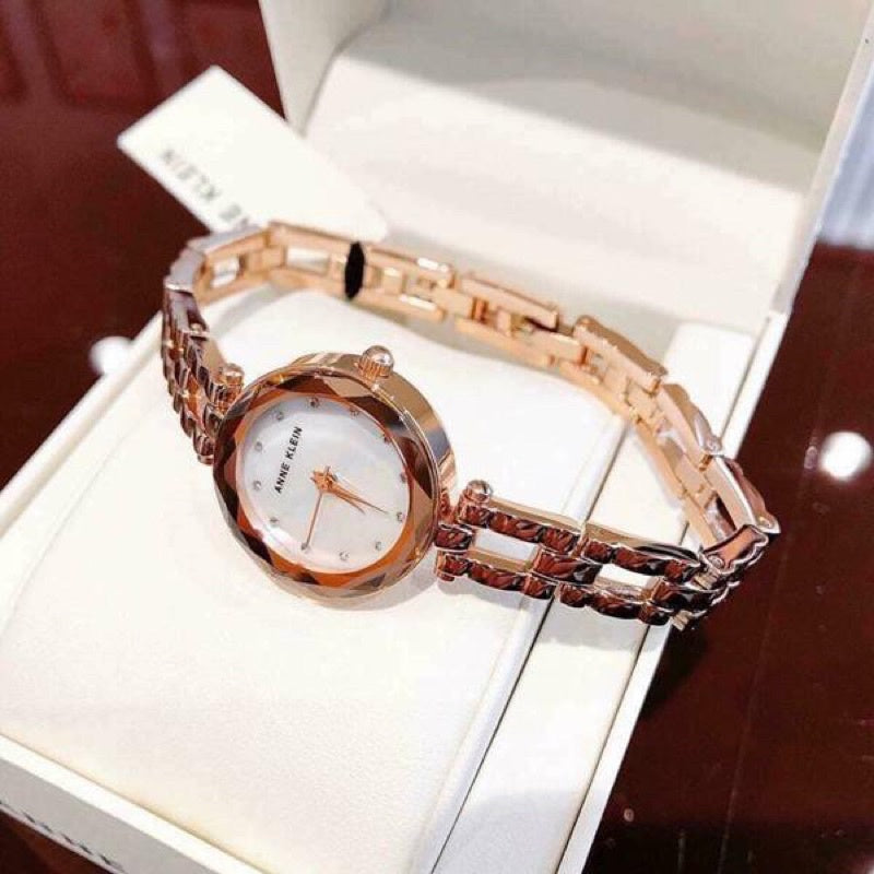 AUTHENTIC Anne Klein Women's AK/3120MPRG Premium Crystal Accented Rose Gold-Tone Open Bracelet Watch