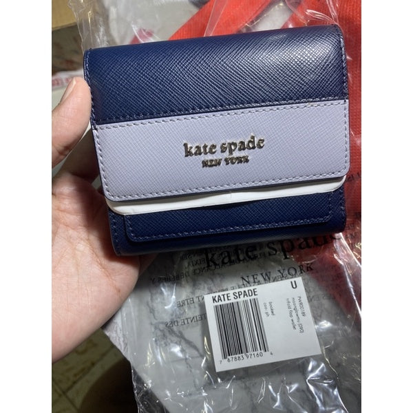AUTHENTIC KateSpade Booked Trifold Flap Wallet Navy Blue