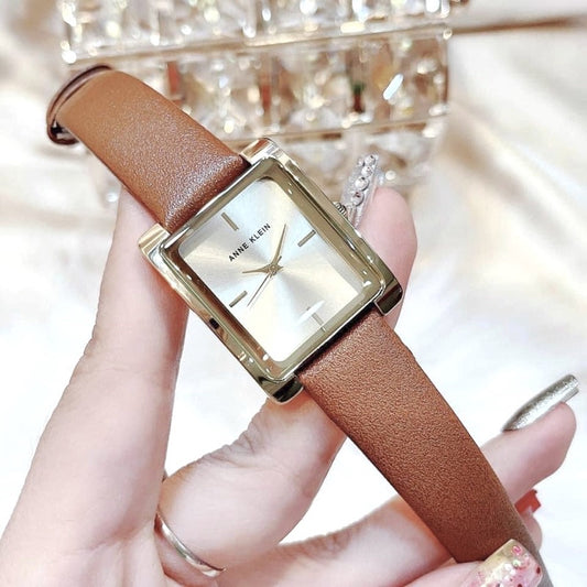 AUTHENTIC/ORIGINAL Anne Klein Women's AK/2706CHHY Gold-Tone and Honey Colored Leather Strap Watch