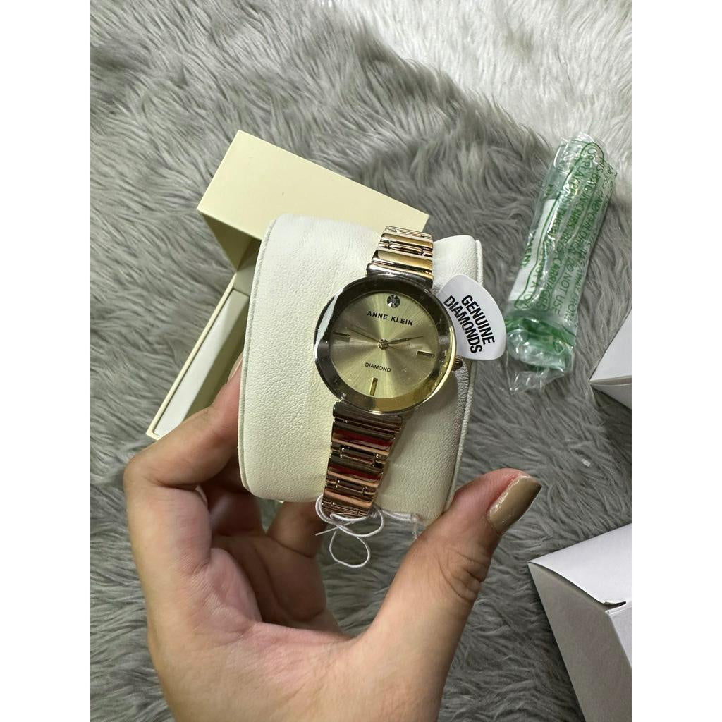 AUTHENTIC/ORIGINAL Anne Klein Women's AK/2434CHGB Diamond-Accented Gold-Tone Bracelet Watch