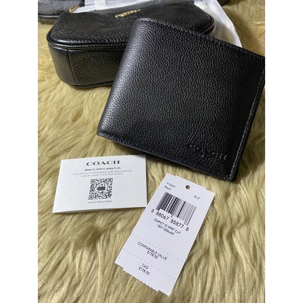 AUTHENTIC COACH 3-IN-1 BLACK WALLET FOR MEN (With Insert) CALF LEATHER