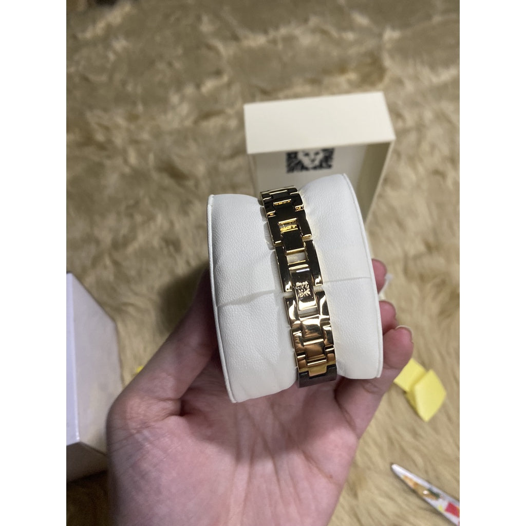 AUTHENTIC Anne Klein Women's AK/1408BKBK Premium Crystal Accented Black Shimmer Resin Watch