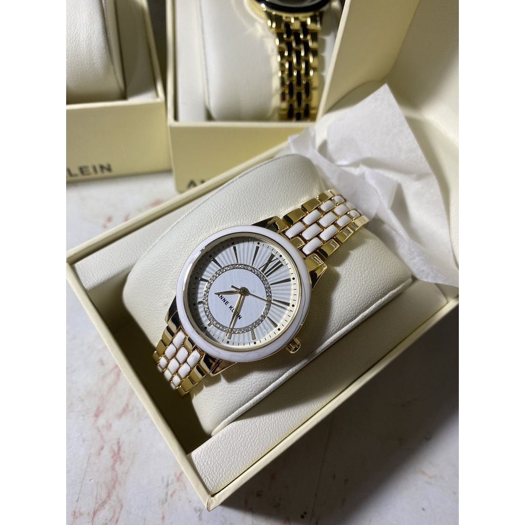 AUTHENTIC Anne Klein Women's Glitter Accented Dial Bracelet Watch, AK/3924WTGB - Rose Gold/White