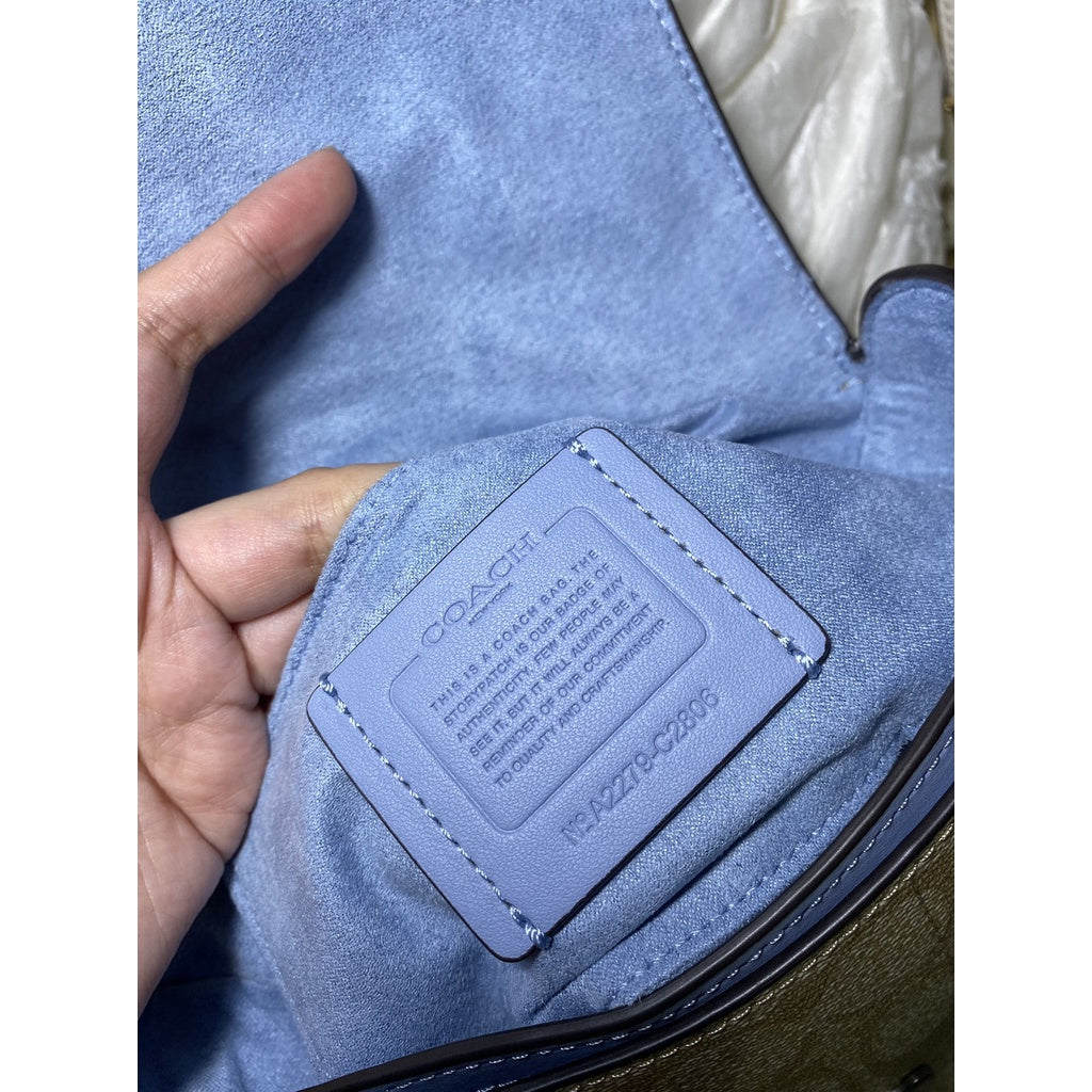 SALE! ❤️ AUTHENTIC COACH Georgie Saddle Bag In Signature Canvas Silver/Light Khaki/Marble Blue