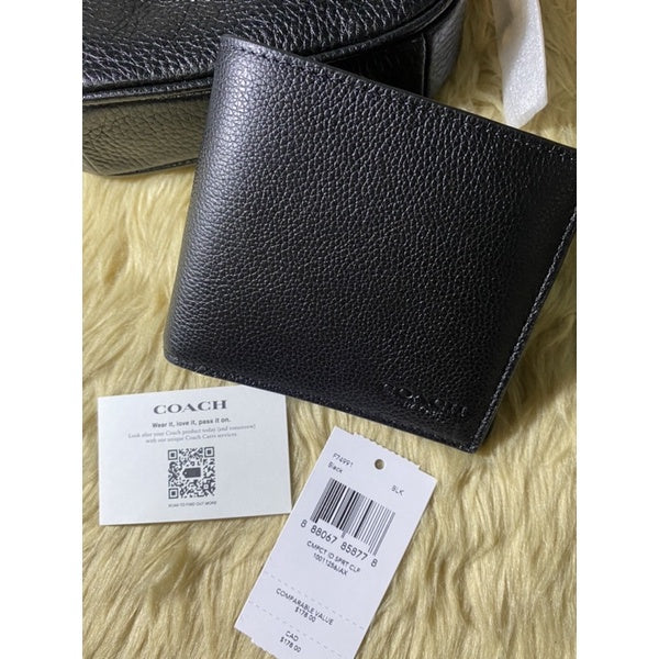 AUTHENTIC COACH 3-IN-1 BLACK WALLET FOR MEN (With Insert) CALF LEATHER