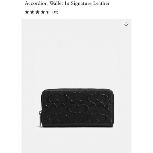 AUTHENTIC Coach Accordion Wallet In Signature Leather Black Long Wallet for Men