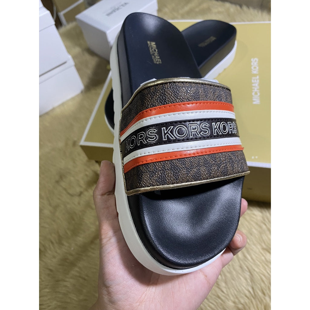 SALE! ❤️ AUTHENTIC Michael K0rs MK Tyra Logo Tape Slides Sandal