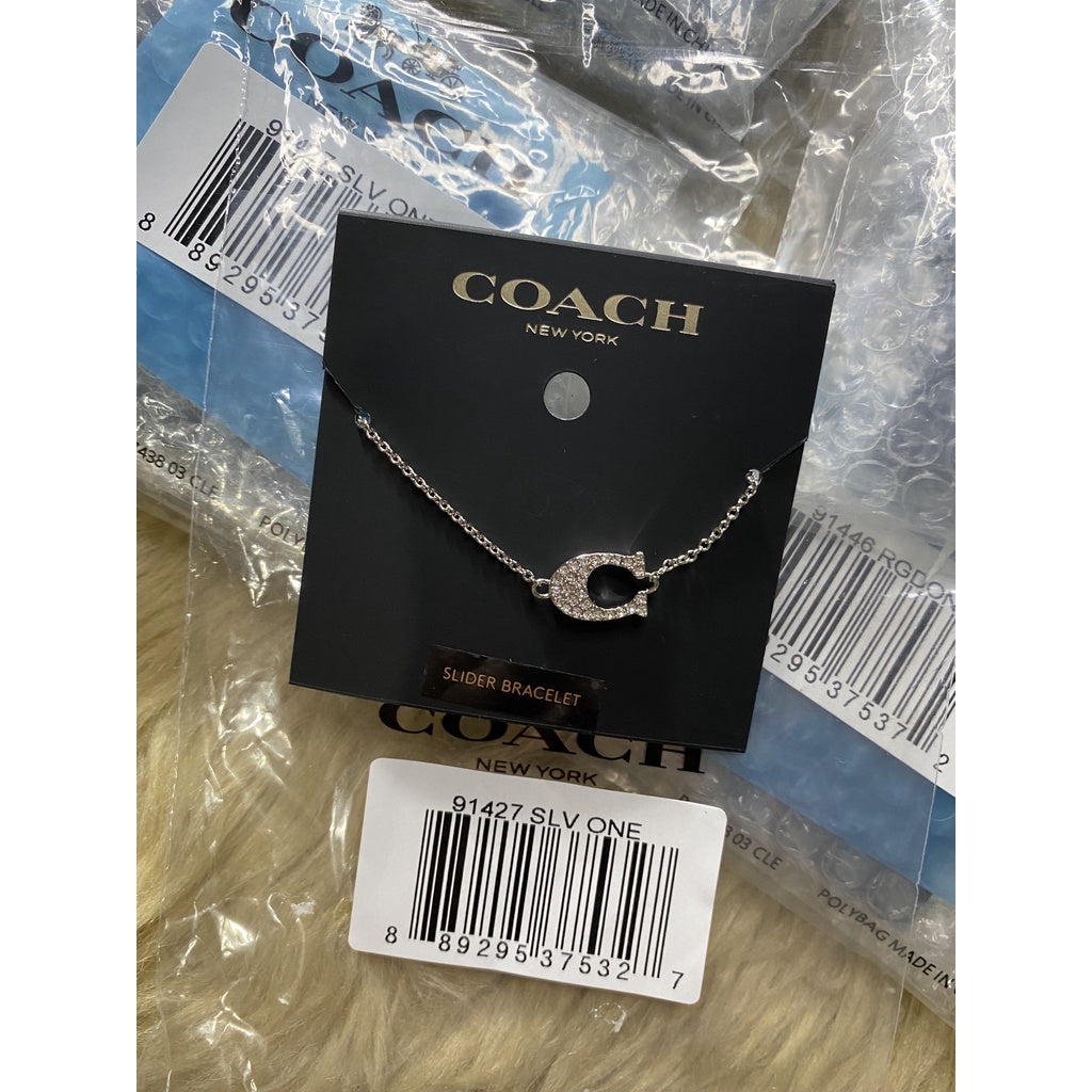 SALE! ❤️ AUTHENTIC/ORIGINAL Coach Pave Signature Slider Bracelet in Silver