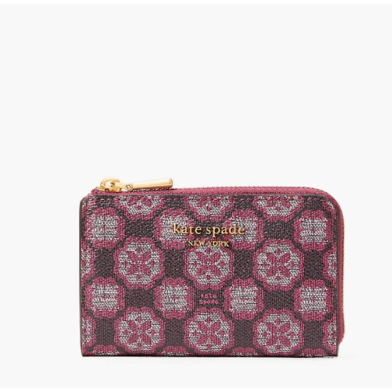 AUTHENTIC/ORIGINAL KateSpade Retail Flower Monogram Coated Canvas Key Pouch Wallet Purple