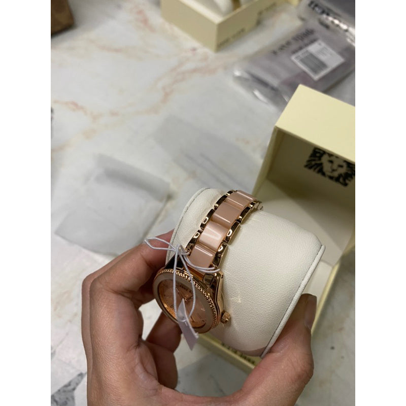 AUTHENTIC/ORIGINAL Anne Klein Women's Rose Gold-Tone and Light Pink Resin Bracelet Watch AK/3212LPRG