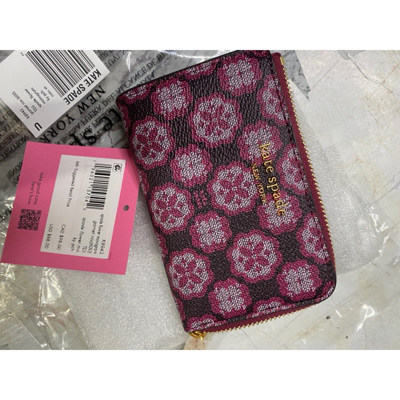 AUTHENTIC/ORIGINAL KateSpade Retail Flower Monogram Coated Canvas Key Pouch Wallet Purple