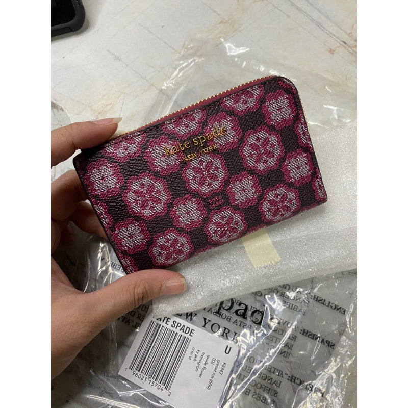 AUTHENTIC/ORIGINAL KateSpade Retail Flower Monogram Coated Canvas Key Pouch Wallet Purple