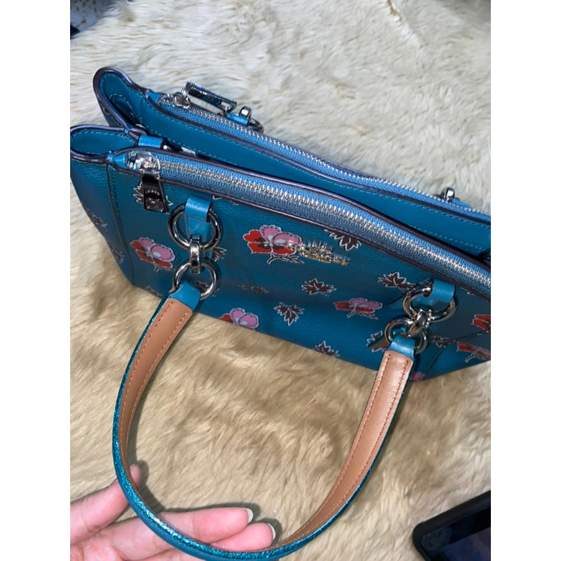 SALE! ❤️ AUTHENTIC/ORIGINAL Preloved Coach Mini Christie Carry All Floral Blue Teal Satchel Bag