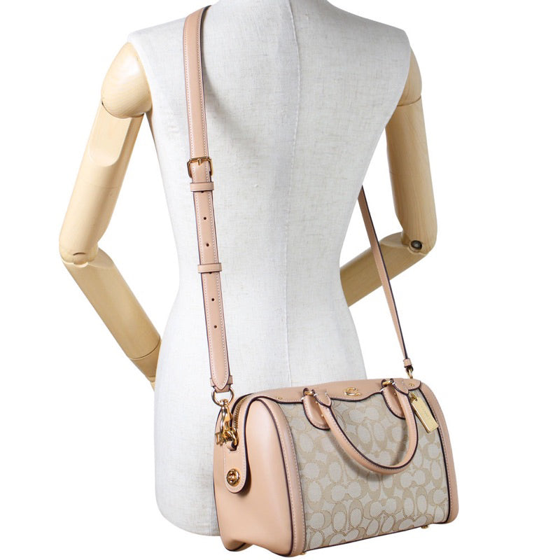 AUTHENTIC/ORIGINAL Coach Preloved Ivie Bennett Signature Satchel Bag in LIGHT KHAKI/BEECHWOOD