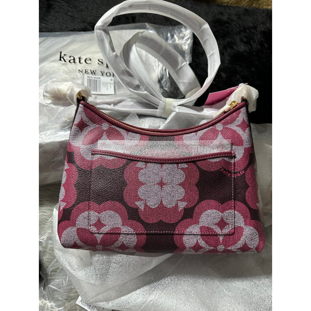 AUTHENTIC/ORIGINAL KateSpade Retail Spade Flower Monogram Reece Small Shoulder Bag in GARNET ROSE MU