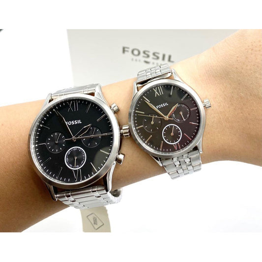 AUTHENTIC/ORIGINAL Fossil His and Her Fenmore Multifunction Stainless Steel Couple Watch Gift Set