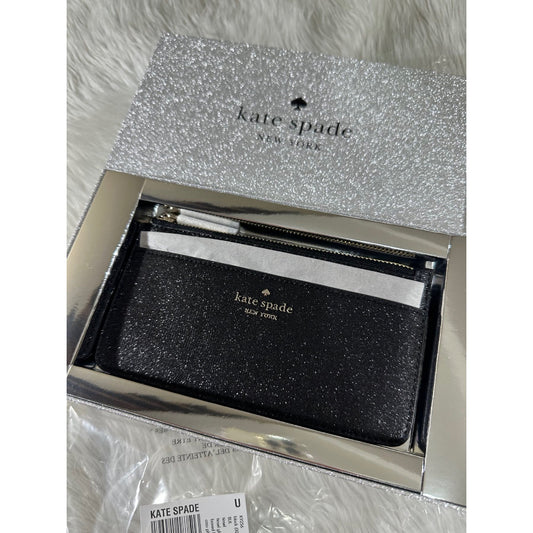 AUTHENTIC/ORIGINAL KateSpade KS Tinsel Boxed Large Slim Card Holder Wallet Rose Gold/Black